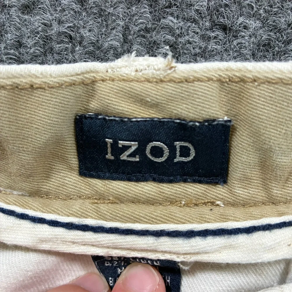 IZOD Mens Chino Pants Size 36x32 Beige‎ Cotton Linen Flat Front Mid Rise
